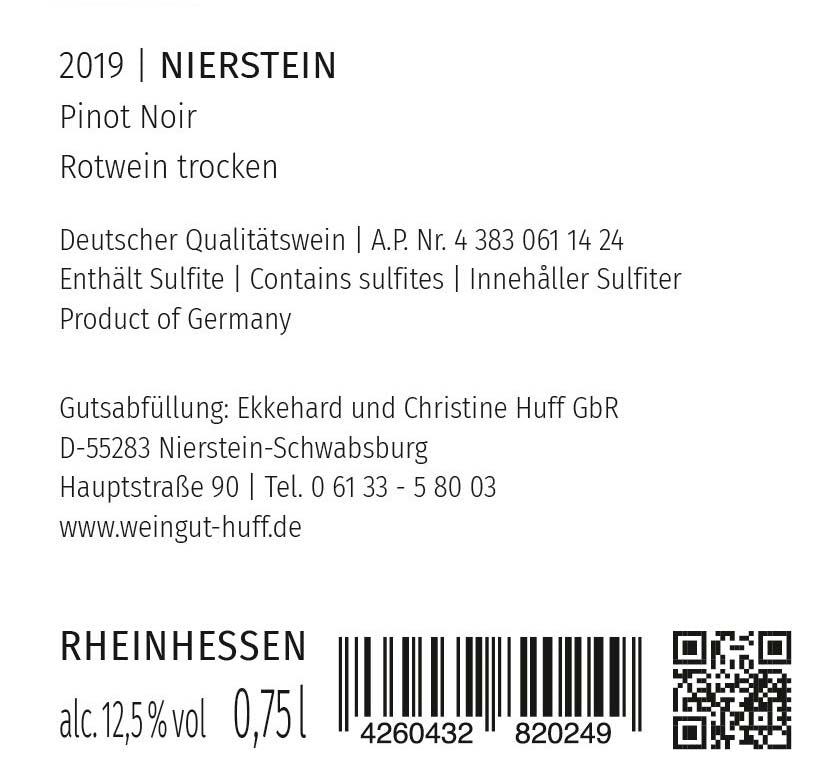 2019 Nierstein Pinot Noir Rotwein trocken Nr.1924