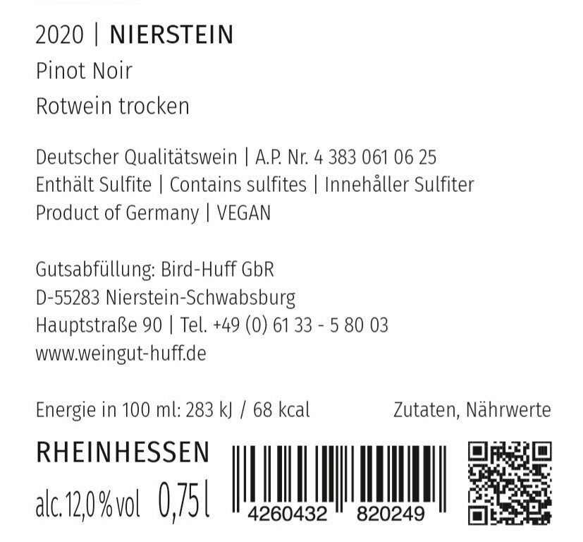 Nierstein Spätburgunder 'vom Kalkstein' red wine dry