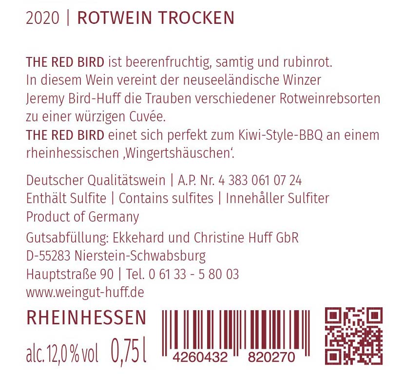 2020 RED BIRD Rotwein trocken Nr.2027