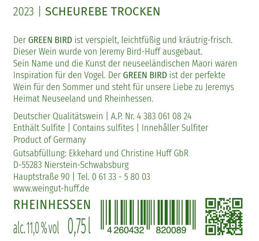 2023 GREEN BIRD Scheurebe trocken Nr.2308