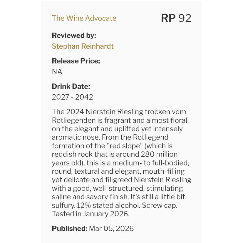 2024 Nierstein Riesling 'vom Rotliegenden' trocken - elegant und ausgewogen