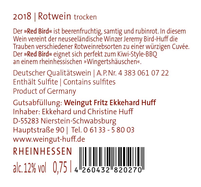 2018 RED BIRD Rotwein trocken Nr.1827